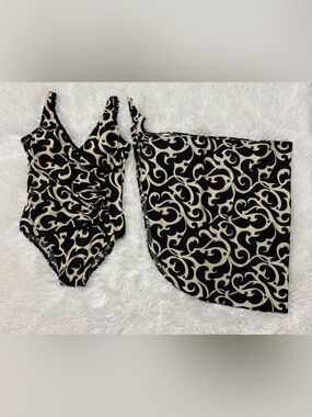 Black & Cream Swirl One-Piece with Matching Skirt